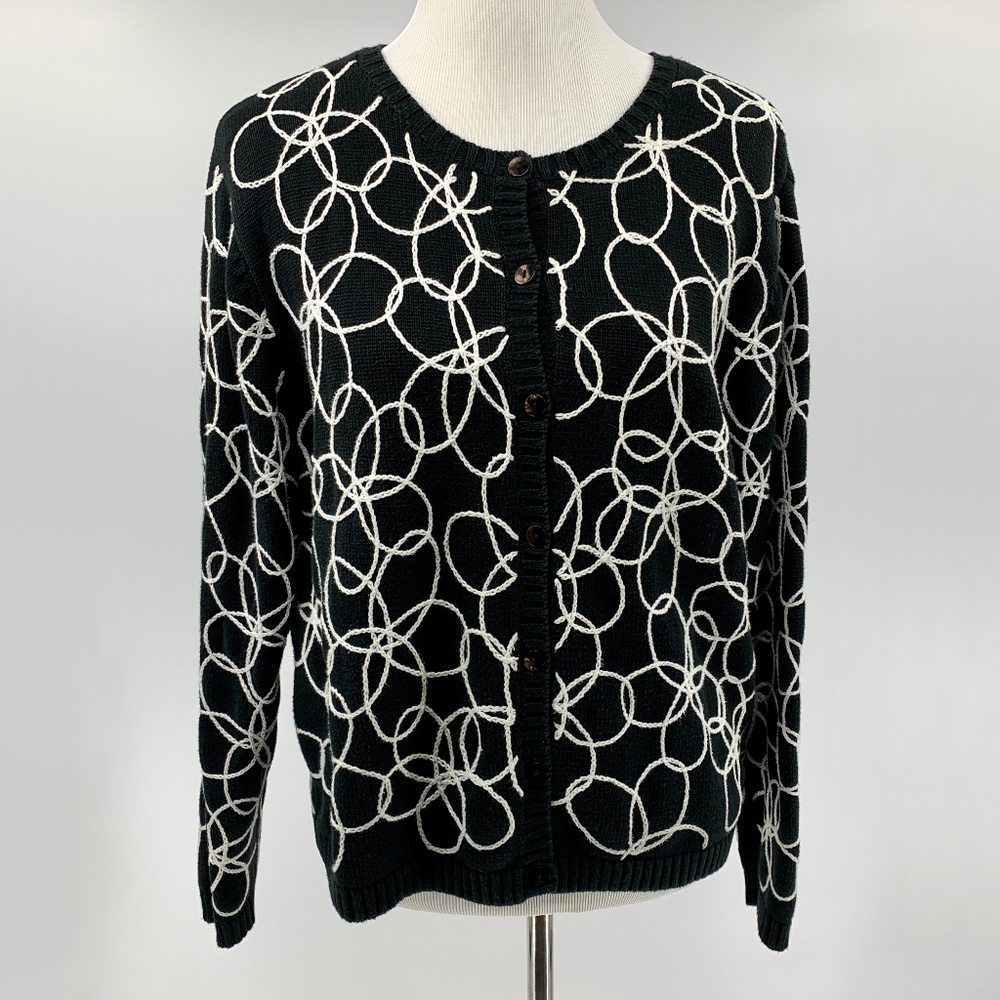 Talbots Black and White Cardigan Sweater